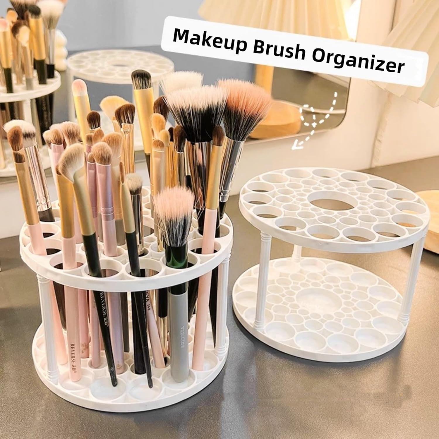4 PCS 45 Hole Paint Brush Holder, Makeup Storage, Desk Organizer for Colored Pencils, Markers (Beige)
