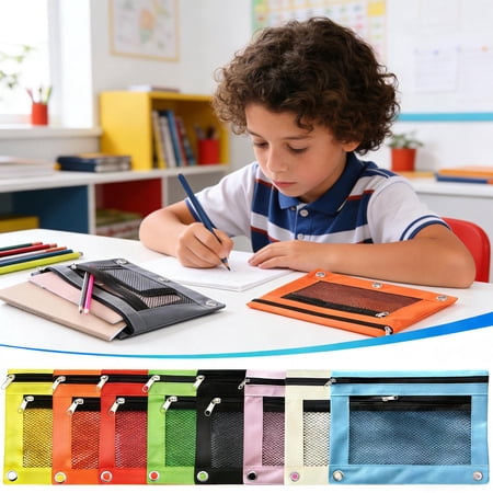 JLFNYA School Supplies Under $1! Pencil Pouch for 3 Ring Binder! Clear Pencil Pouch with Mesh Zipper Multi-Color Clear Pencil Case Cosmetic Bag Cute Pencil Case