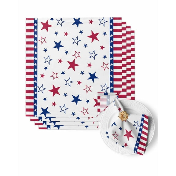 Cloth Napkins Patriotic Star and Stripe Flag Washable Soft Kitchen Dinner Napkin Set of 4,Memorial Day Red Blue Stars Reusable Cocktail Napkins for Wedding Holiday Party Event,20x20In