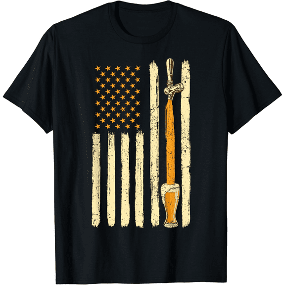Craft Beer Tap Distressed American Flag Patriotic Alcohol Mens T-Shirt100% pure cotton