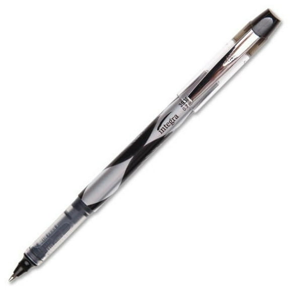 Integra Liquid Ink Rollerball Pens Fine Pen Point - 0.7 mm Pen Point Size - Black - Black Barrel - Metal Tip - 12 / Dozen