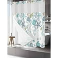 thumbnail image 3 of No Hook Shower Curtain with Snap-in Liner, Ocean Coastal Waterproof Fabric Bathroom Curtains, Nautical Starfish Conch Seashells Coral Bath Curtains & Mesh Top Window Stand Up Stall Standard 72''x72'', 3 of 9