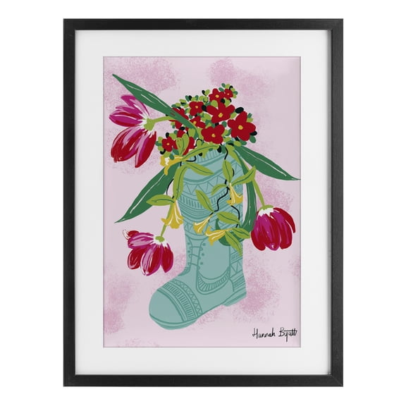 Stupell Industries Eclectic Local Flora in Rainboot Black Framed Print Under Glass, 14 x 20, by Hannah Byatt