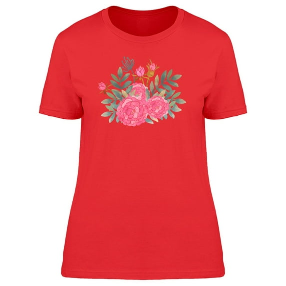 Green Leaves And Pink Flowers Tee Women's -Image by Shutterstock