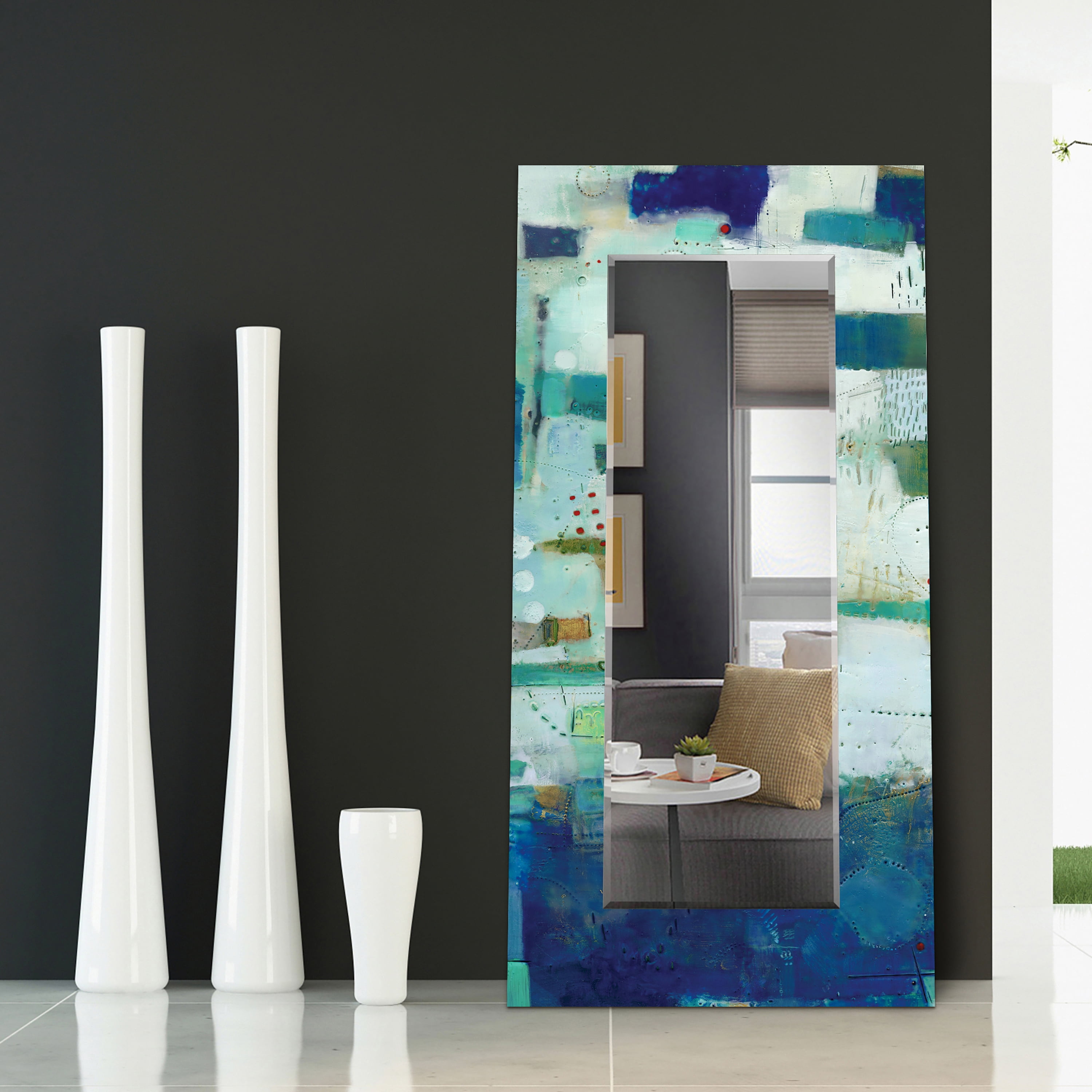 Empire Art Direct Crore I Rectangular Beveled Mirror on Free Floating Reverse Printed Tempered Art Glass, 72" x 36" x 0.4", Ready to Hang