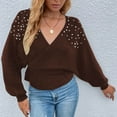 thumbnail image 5 of Hinvhai Plus Size Sweater Tops On Seasonal Clearance Women's V-Neck Winter Pearl Solid Long Sleeve Pullover Tops Sweaters Coffee 8(L), 5 of 5