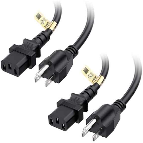 Quyaojz 2-Pack 16 AWG 3 Prong Computer Power Cord - 6ft, 13A Monitor Power Cord Replacement, AC Cable, NEMA 5-15P to IEC C13, Black