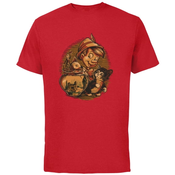 Disney Pinocchio, Jiminy Cricket, Figaro and Cleo - Short Sleeve Cotton T-Shirt for Adults - Customized-Red