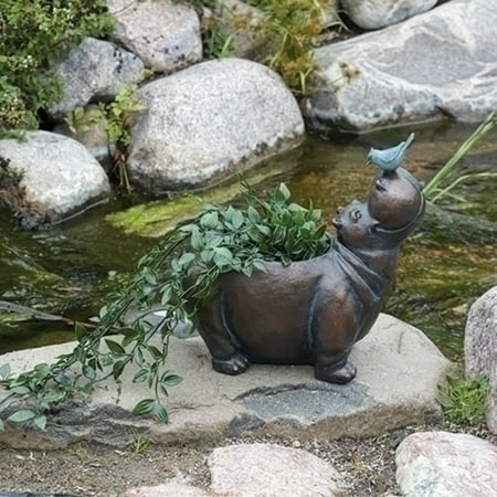 13 Hippo with Bird Outdoor Garden Planter