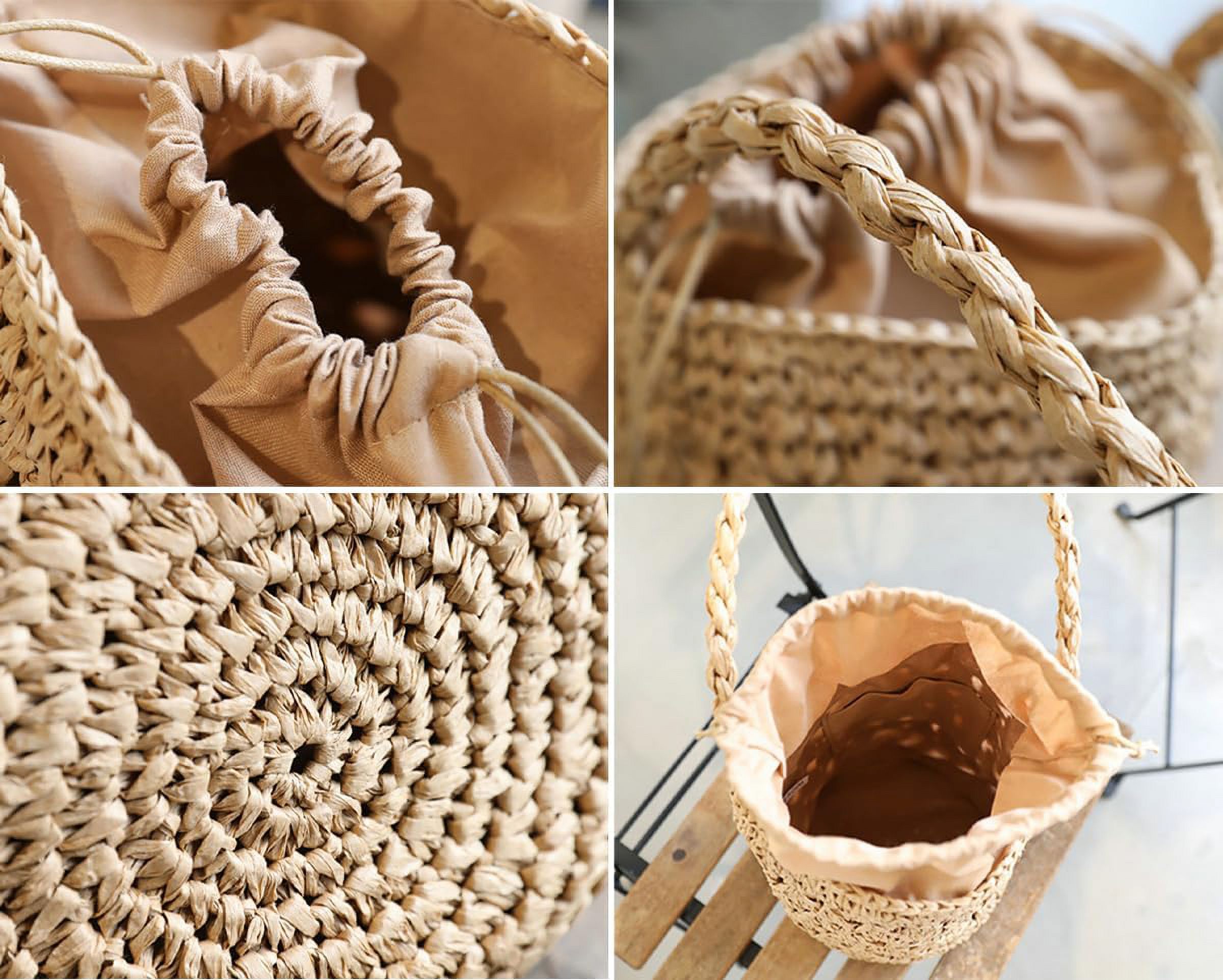 Straw Bag for Women Summer Beach Shoulder Purse Tote Handbag Woven Large Rattan Bucket Top Handle Satchel for Vacation
