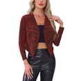 thumbnail image 1 of Cárdigan corto con cuello drapeado de manga larga brillante para mujer Chic M Negro Rojo, 1 of 5
