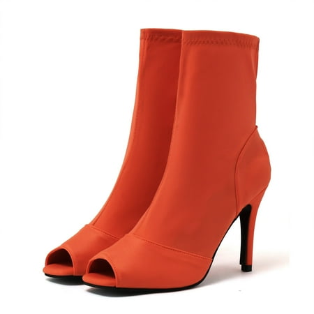 

Cathalem Womens Shoes Solid Color Casual Elastic Fabric Side Zipper Square Toe High Heels Sandals for Women Wedge Heel Platform Red 7