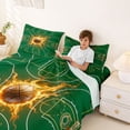 thumbnail image 3 of Castle Fairy Futuristic Basketball Court Print King Sheets 4pcs, Abstract Ball Flame Bedding, Green Gold Orange,1 Fitted Sheet, 1 Flat Sheet and 2 Pillowcases, 3 of 6