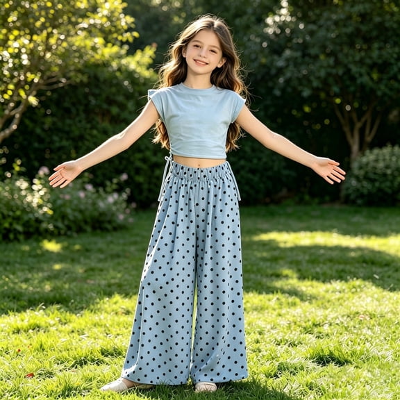 CAIVO Children Girls Polka Control Tops And Ruffle Shorts Outfit Sets Cute Two Piece For Teen Youth Relaxed Fit Clothing Sets