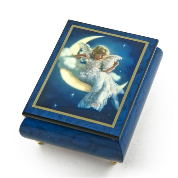 Enchanting Blue Ercolano Painted Music Box Titled "Moonbeam" by Brenda Burke - King of My Love (Psalm 23)