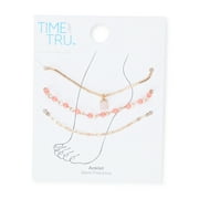Time and Tru Gold Tone Anklet Set with Rose Quartz Accent, 3-Piece