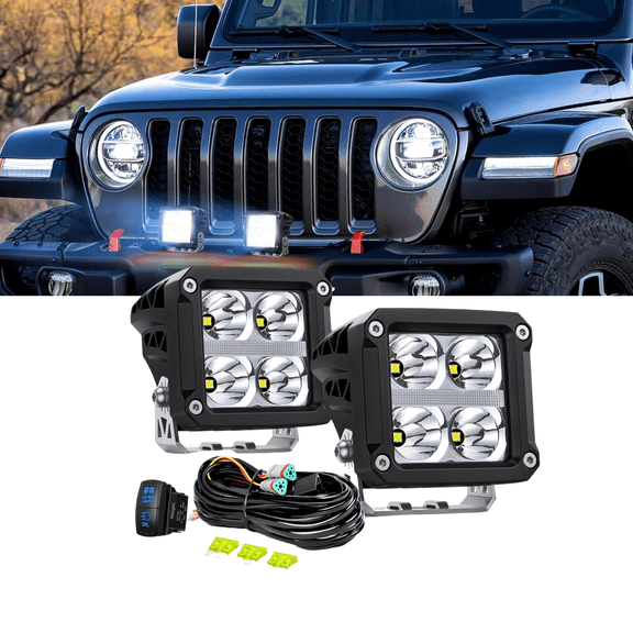 Nilight 3.2" Square LED Pod Lights 2PCS, 20W Super Spot Beam with Amber DRL, Compact Ditch & Auxiliary Driving Lights w/ 16AWG Wiring Harness for Truck SUV ATV UTV 4x4