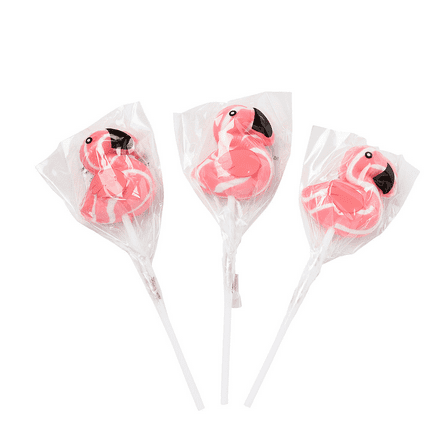 Flamingo Swirl Strawberry Lollipops – 12 Ct., 1 3/4" Pink Suckers on Sticks, Individually Wrapped Party Favors