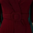 thumbnail image 6 of AURA Women’s Pleated Midi Dress Suit Collar High Waist Three Quarter Sleeve Solid Color S XXXL, 6 of 7