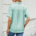 thumbnail image 7 of Olyvenn Button Down Shirts for Women Collared Casual Solid Short Sleeve Blouse Loose Fit Dressy Lapel V-Neck Tops with Chest Pocket Mint Green M, 7 of 7