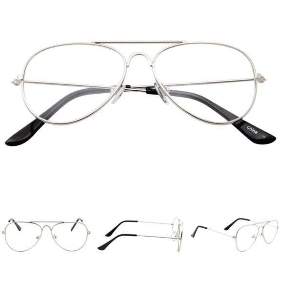 grinderPUNCH Kids Classic Aviator Vintage Clear Lens Metal Fashion Eyeglasses for Boys Girls
