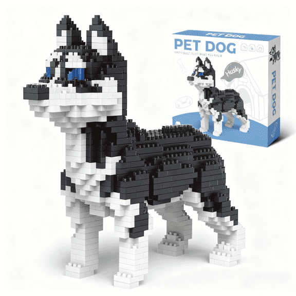 Husky Dog Building Blocks Set, Mini 3D Dog Puzzle,  Micro Block Gift Kit Animal Building Blocks Toys, Educational and Entertainment Toys for Dog Lovers Age 14 