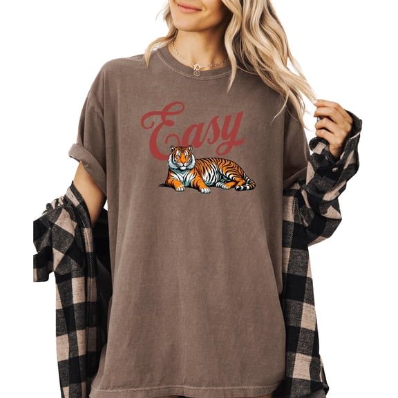 Retro Easy Tiger Shirt for Women and Men Trendy Vintage Unique Graphic Tee Espresso Shirt Adult Large