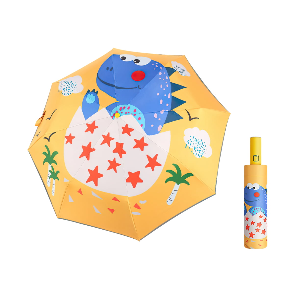 Kepooman Lightweight Folding Compact Umbrella, Portable Fully Automatic Children's Umbrella, Sun & Rain Umbrellas Windproof Parasol for Kid, Yellow- Dinosaur Holiday Kepooman Lightweight Folding Compact Umbrella, Portable Fully Automatic Children's Umbrella, Sun & Rain Umbrellas Windproof Parasol for Kid, Yellow- Dinosaur Holiday