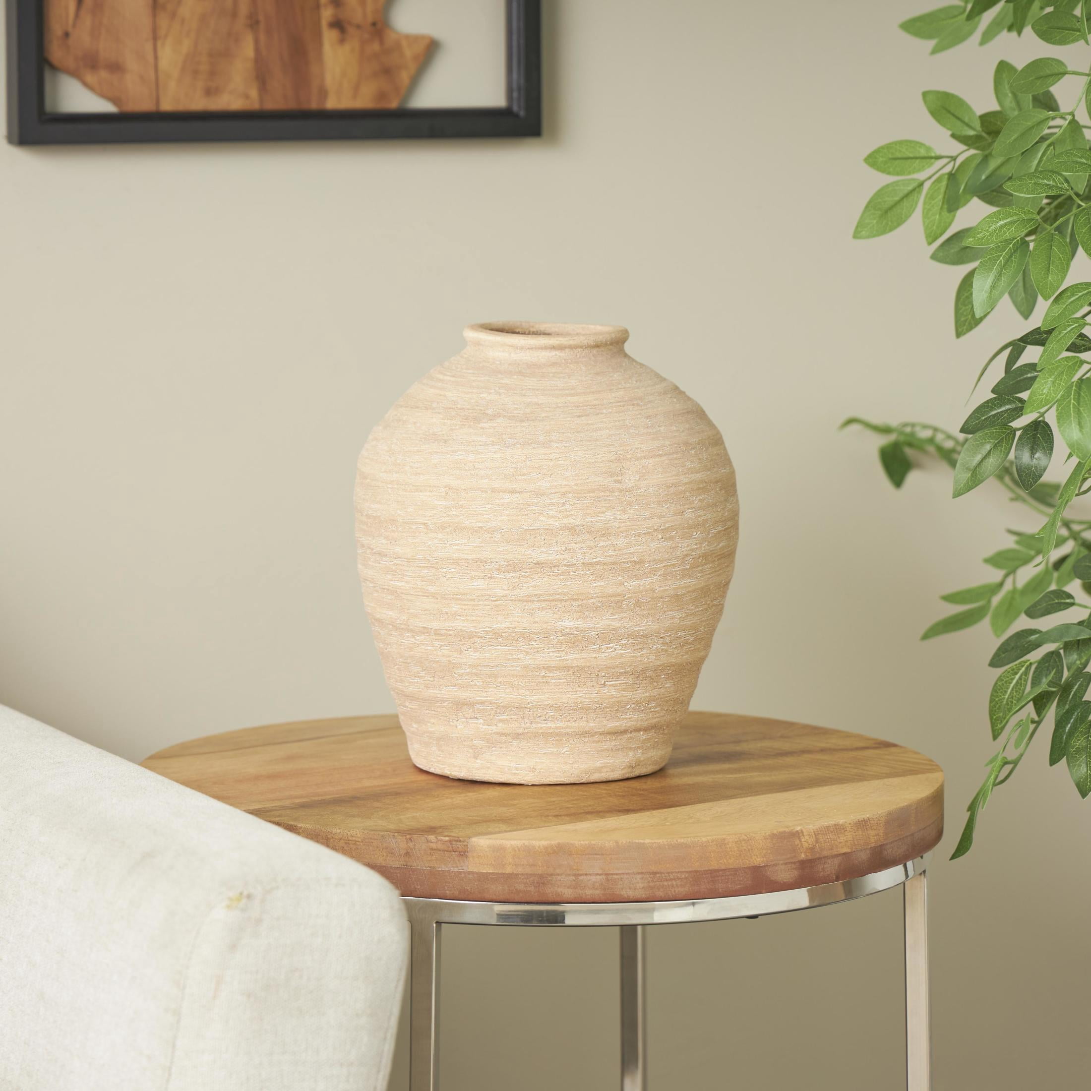 DecMode 11" Wide Textured Beige Porcelain Ceramic Vase