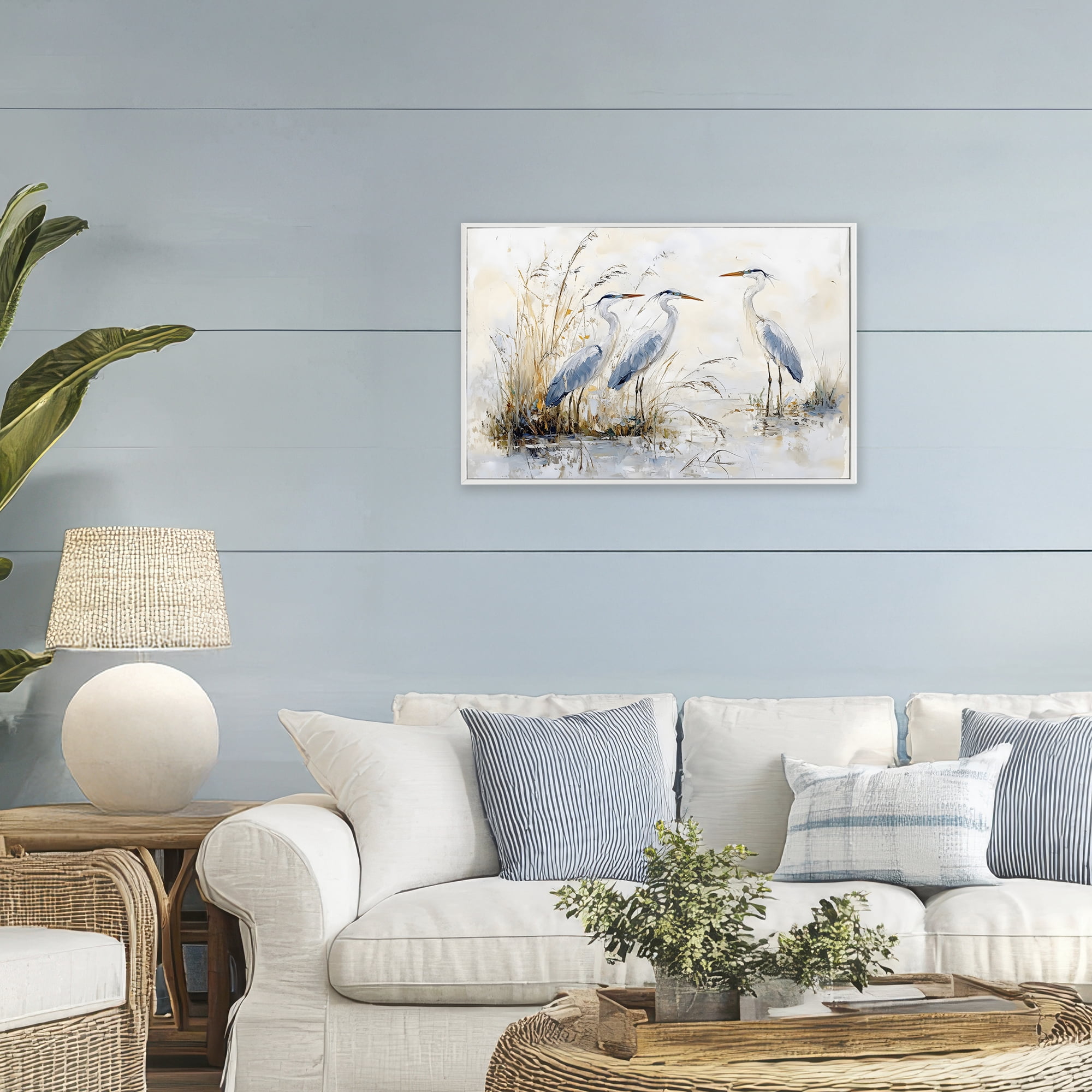 Stupell Industries Blue Heron Trio in Wetlands White Framed Giclee Art, design by LSR Design Studio
