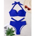 thumbnail image 6 of VSSSJ Two Piece Bikini Set for Women V Neck Solid Color Wrapped Front Halter Swimsuit High Waist Hollow Out Front Swimwear Back Self Tie Sexy Bathing Suit, 6 of 9