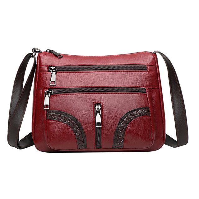 Bolso bandolera de hombro de PU trenzado para mujer Bolso sólido con múltiples bolsillos (Rojo) Tmvgtek Oficina Multiescena Multifunción