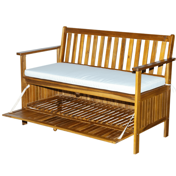 Outsunny Outdoor Storage Acacia Wood, 2 Seater Wooden Bench With Storage