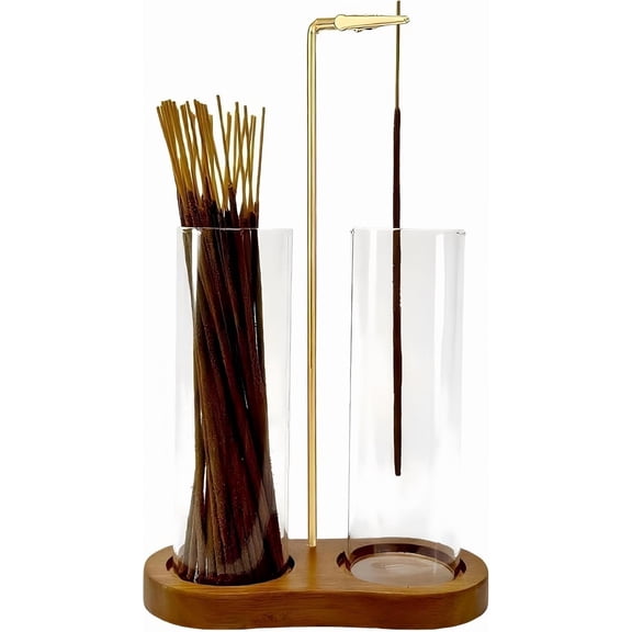 QenASHaing Glass Incense Holder,2 in 1 Incense Sticks Burner Holder with Storage,Hang Upside Down Incense Holder for Sticks with Glass Ash Catcher for Meditation Yoga Spa Room Decor