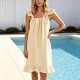 thumbnail image 2 of NominalSnug Womens Cotton Nightgown Square Neck Ruffle Strap Sleeveless Midi Sleep Dress With Pockets Loungewear, 2 of 6