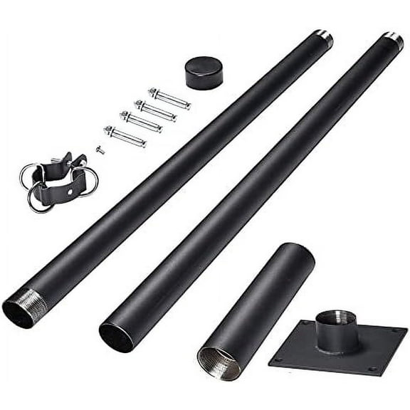 Sun Shade Sail Pole Post Canopy Awning Deck  Backyard with Pole Bracket Clamp Powder  Outdoor Concrete Sign Pole with Base Plate Clamp Powder Coated (8ft, Black)$$Garden &