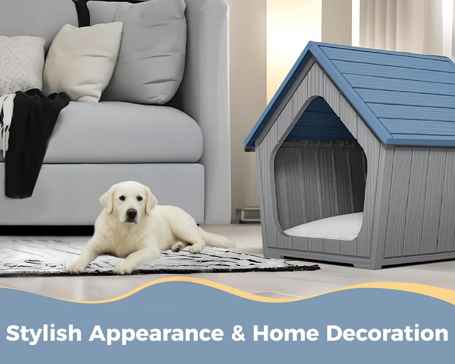 Dog House Indoor Outdoor Durable Resin Material Houses for Dogs Outside Weatherproof Cozy Small Dog Houses Pet Shelter for Patio, Porch, Living Room