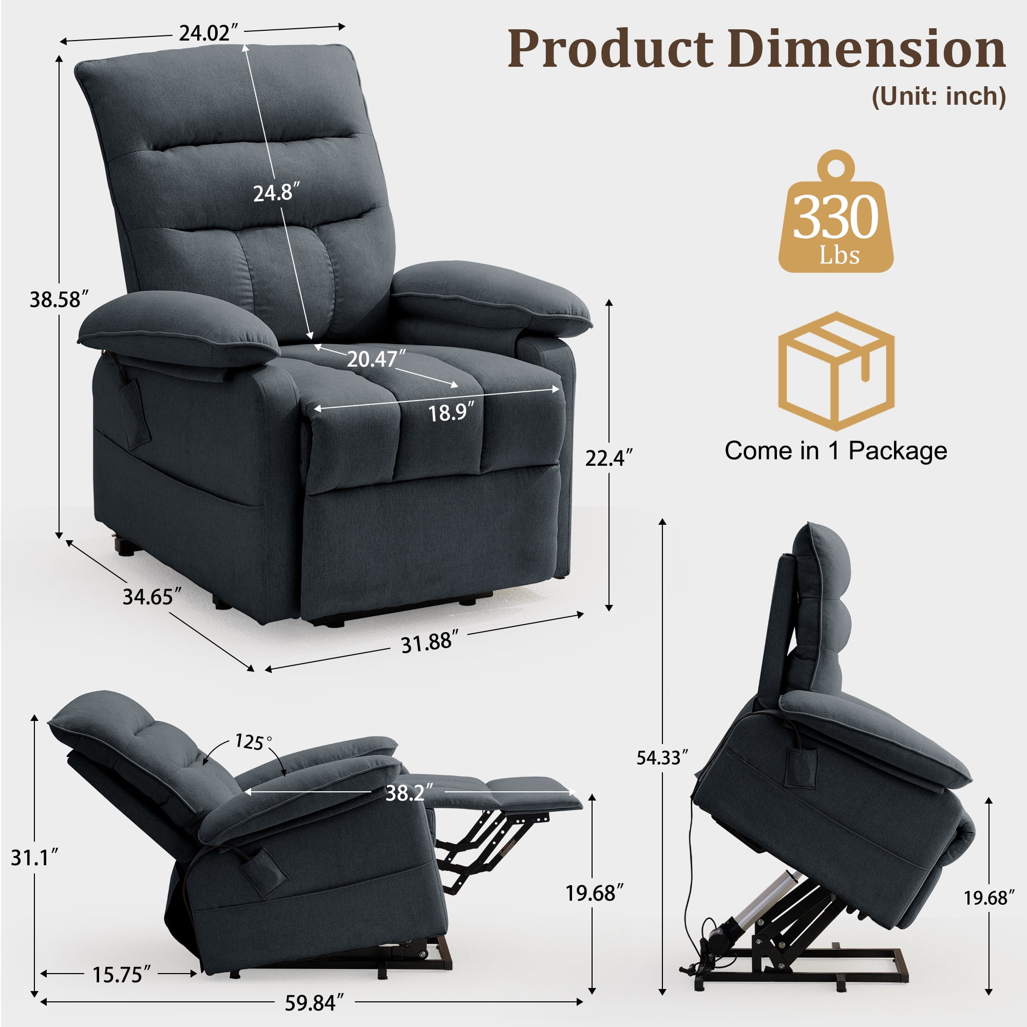 Korser Small Power Lift Recliner Chair for Elderly with Side Pockets Lift Chair for Small Spaces for Living Room,Linen,Dark Grey