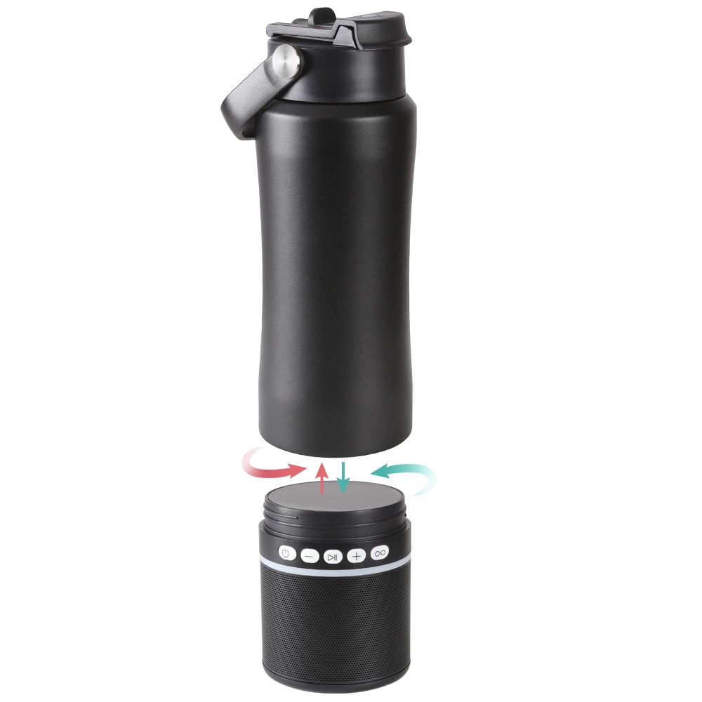 Myonaz Bluetooth Speaker Water Bottle 18oz, Insulated Stainless Steel Tumbler with LED Lights, Portable Wireless Speaker, Leakproof, Hot & Cold (Black)