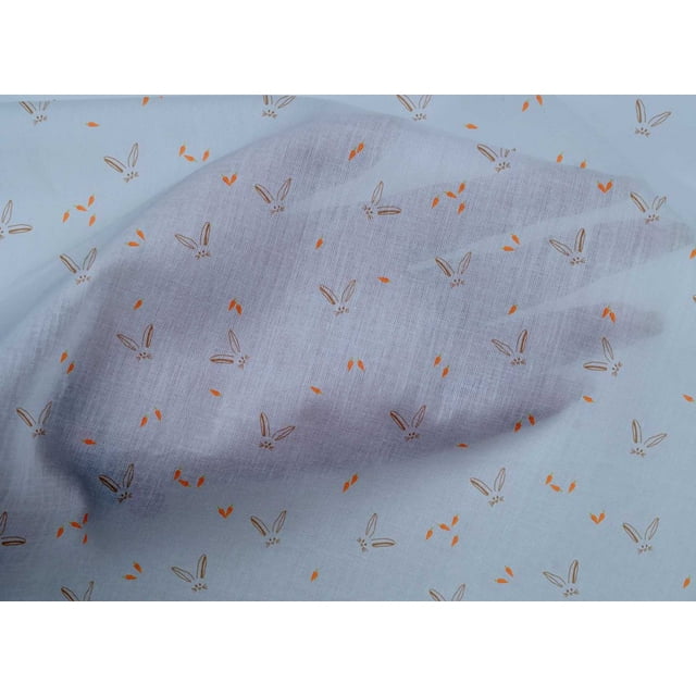 oneOone Cotton Poplin Fabric Carrot & Rabbit Face Animal Print Sewing Fabric BTY 42 Inch Wide