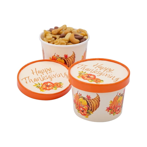 Thanksgiving Cornucopia Disposable Paper Snack Bowls with Lids - 12 Pc