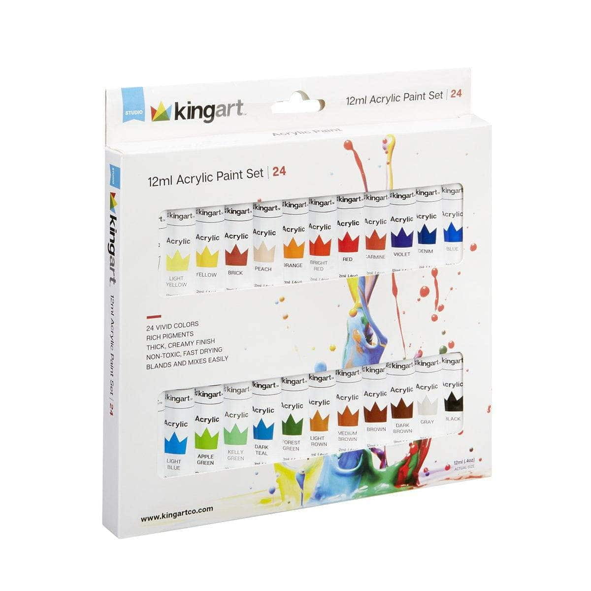 KINGART Studio Acrylic Paint, 12ml (.4oz), Set of 24 Colors