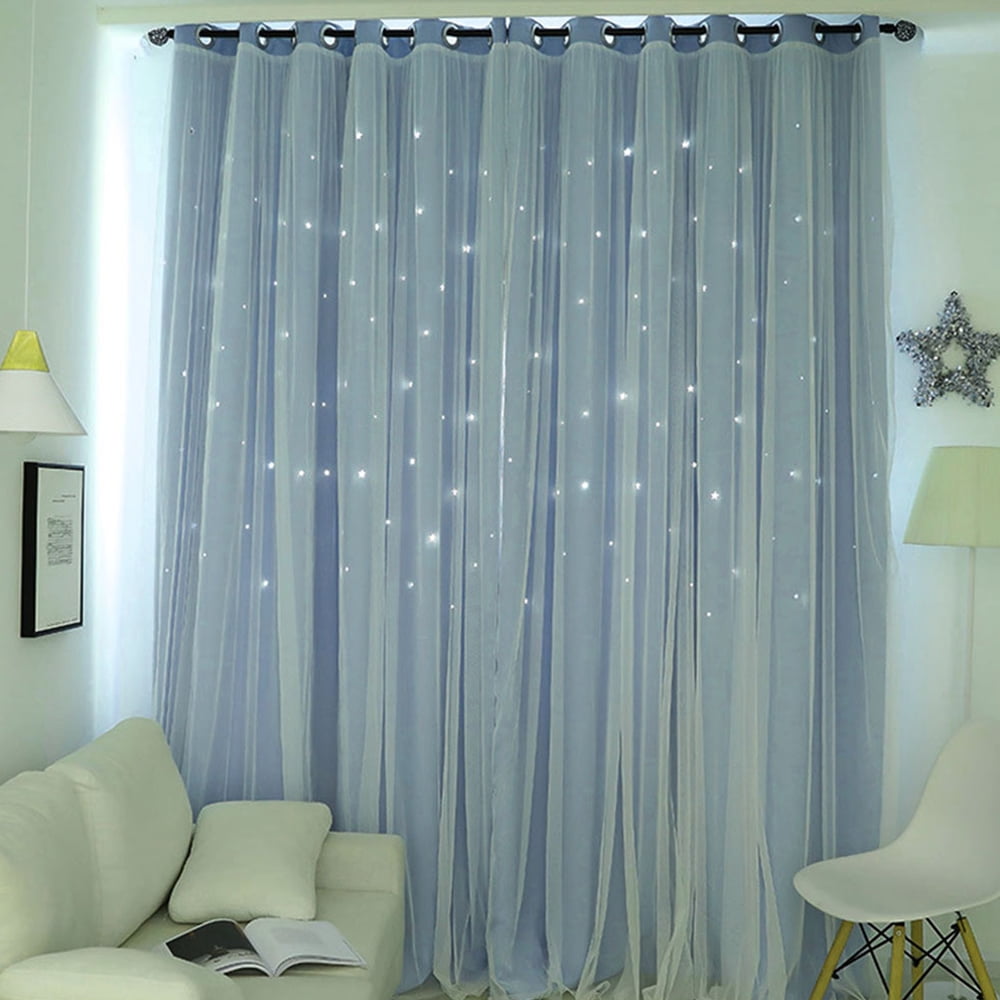 Full Blackout Curtain Doubledecker Nordic Style Bedroom Living Room Curtain Hollow Star Net