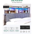 thumbnail image 2 of Headboard with 3-Tier Storage Shelves, Velvet Upholstered Head Board with 2 Outlets, USB Ports & LED Light, Soft Backrest for King Size Bed Rustic Brown and Black BH19401B, 2 of 16