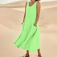 thumbnail image 6 of Maxi Linen Dresses for Women 2024 Beach Flowy Long Dress Short Sleeve A-Line T-Shirt Long Dress Casual Pockets, 6 of 7