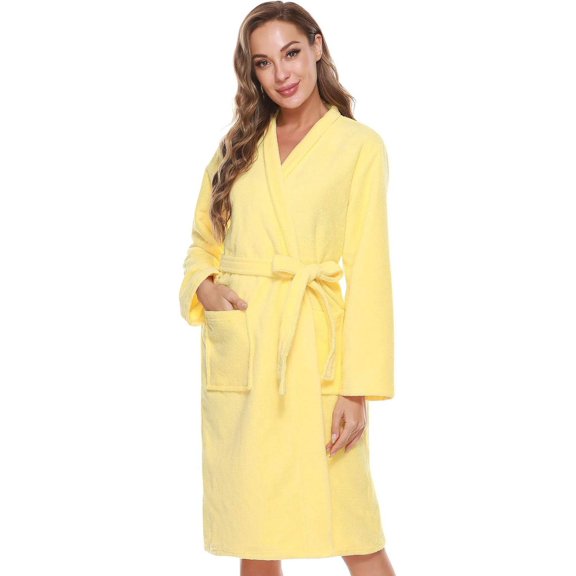 DOPI Kimono Women's Bathrobe Terry Cloth Robe Knee Length Towel Bathrobe V-neck Multi-color Options