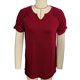 thumbnail image 1 of Camiseta con cuello en V para mujer, pantalón corto informal, manga plisada, fruncida, Color puro, jersey de verano, Top rojo vino S, 1 of 2