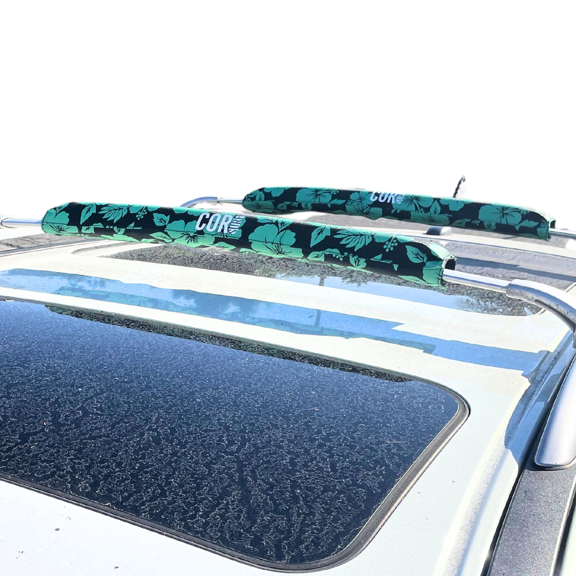 Aero Car Roof Soft Rack Pad (Pair) for Surfboard, Kayak, Snowboard, SUP, Canoe and Paddleboard for Large Aero Bars (Green, 28" Narrow)