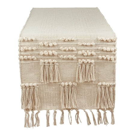 

Fennco Styles Handira Collection Contemporary Moroccan Knotted 100% Pure Cotton 16 x 72 Inch Table Runner