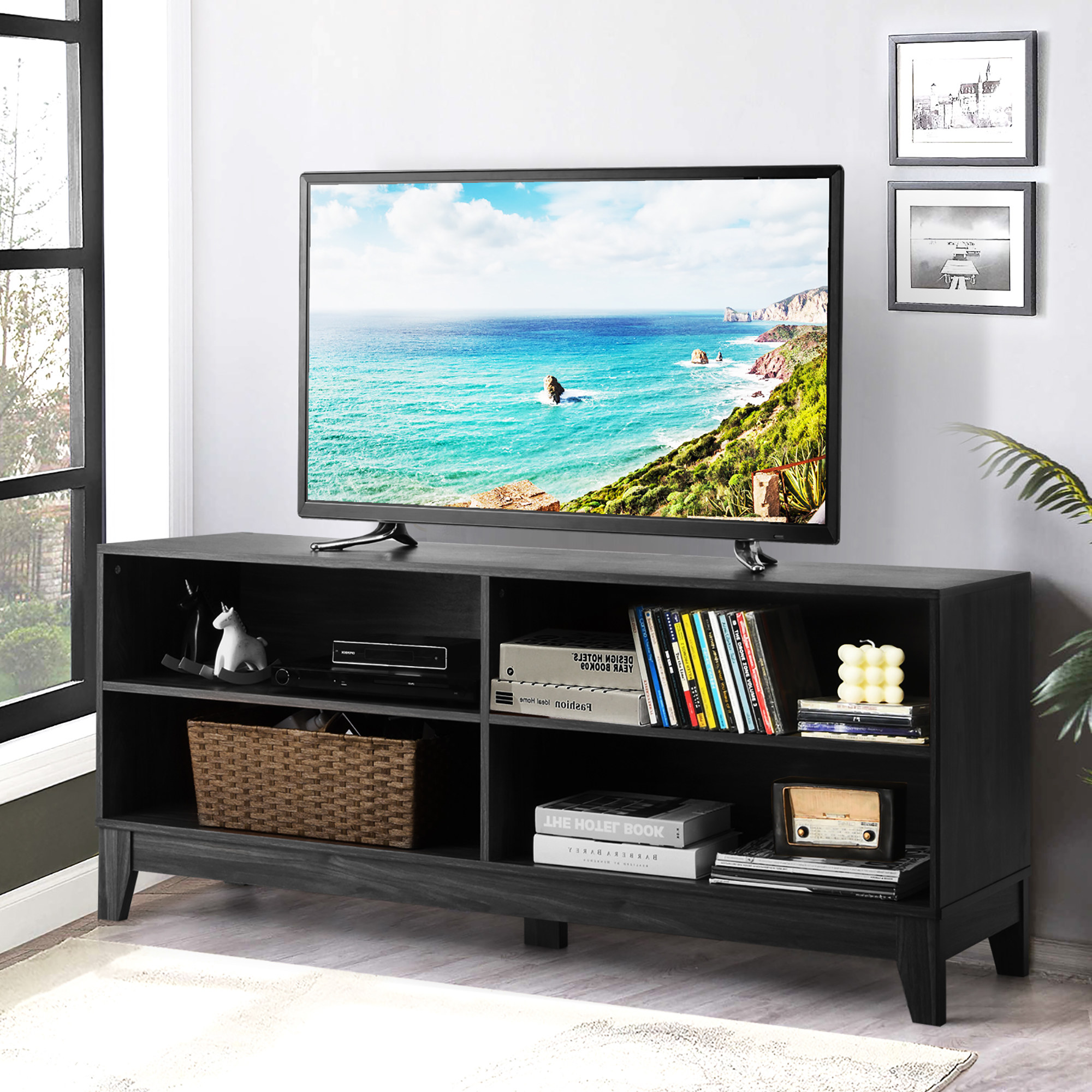 Costway 58'' Modern Wood TV Stand Console Storage Entertainment Media Center Black - image 2 of 10
